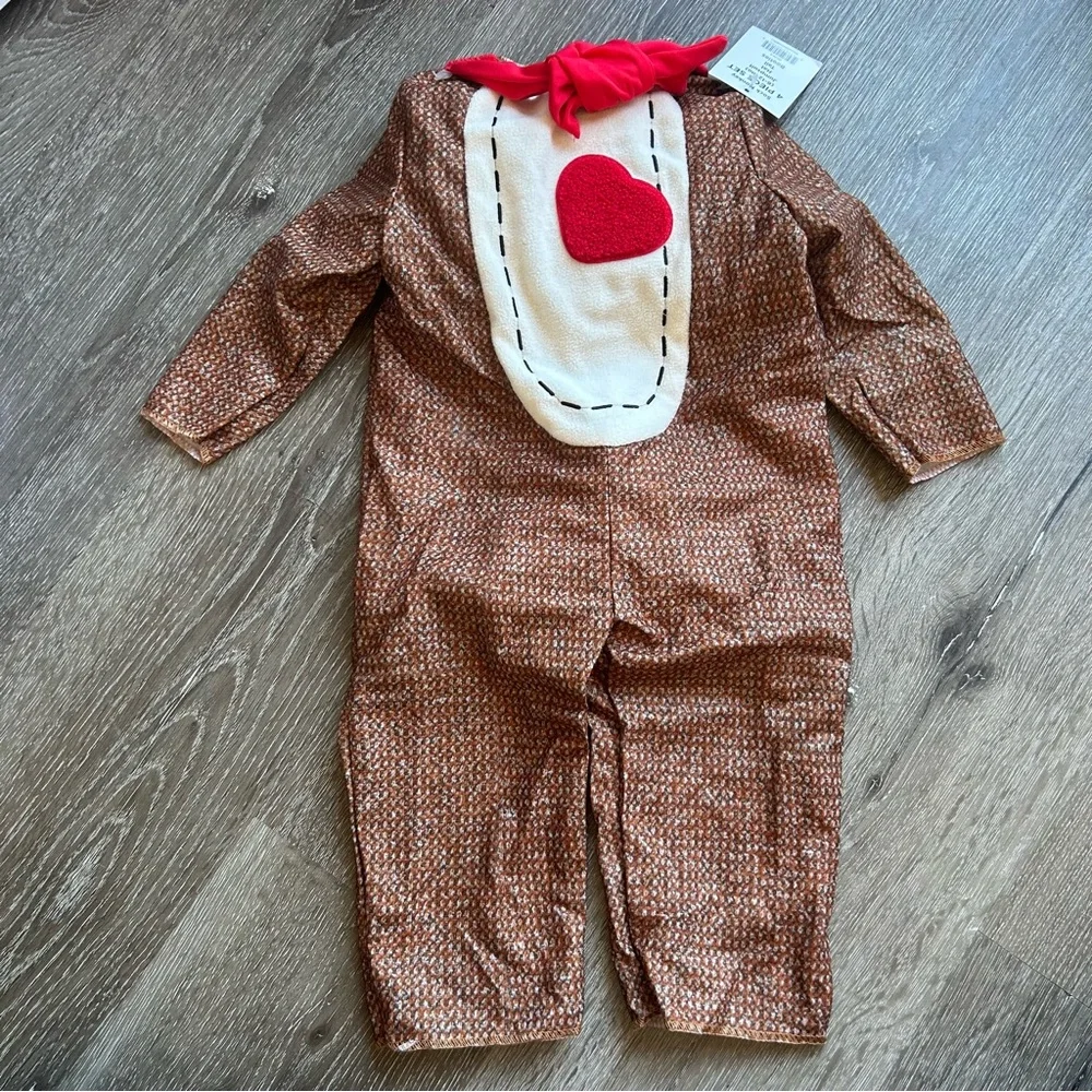 NWT Baby 6-12 M Sock Monkey Halloween Costume Jumpsuit Hat Tail‎